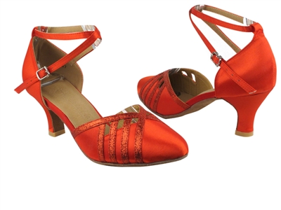 Style SERA3530 Red Satin & Red Stardust Trim - Ladies Dance Shoes | Blue Moon Ballroom Dance Supply