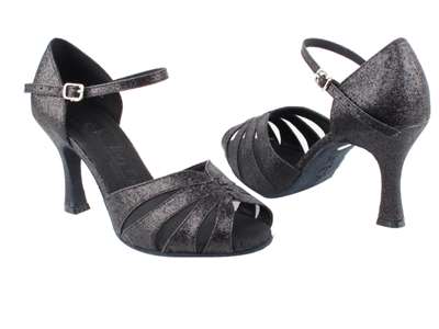 Style SERA3850 Black Stardust & Black Mesh - Ladies Dance Shoes | Blue Moon Ballroom Dance Supply
