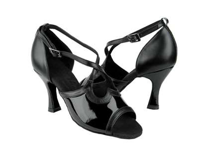 Style SPL98 Black Leather & Black Patent - Ladies Dance Shoes | Blue Moon Ballroom Dance Supply