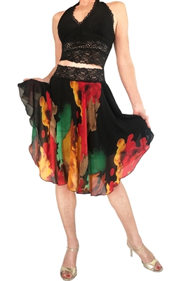 Style Fire Splatter Print  Chiffon Circle Tango Skirt - Dancewear | Blue Moon Ballroom Dance Supply