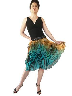 Style Turquoise Print  Chiffon Circle Tango Skirt - Dancewear | Blue Moon Ballroom Dance Supply