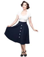 Button Thrills Vintage Circle Skirt in Navy - Ladies Casualwear  | Blue Moon Ballroom Dance Supply