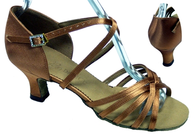 Style SDS BDLeo Jeweled Buckle Tan Satin 2" Heel Shoe | Blue Moon Ballroom Dance Supply