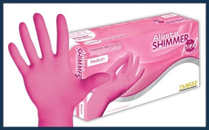 Alasta Shimmer Pink Nitrile Exam Gloves Small