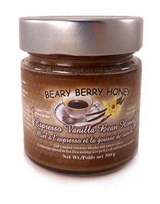 Creamed honey mixed with organic espresso and organic vanilla bean.