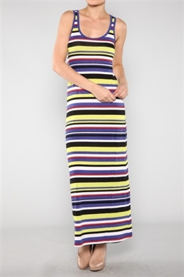 Multi Stripe Fitted Long Dress