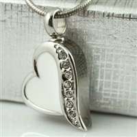 Seven Stones On White Heart Cremation Pendant (Chain Sold Separately)