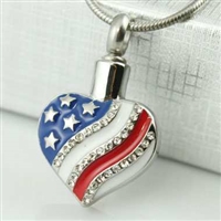 American Flag Heart Cremation Jewelry Pendant (Chain Sold Separately)