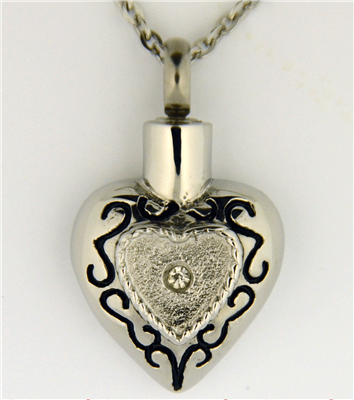 Simple Heart With Center Stone Cremation Pendant (Chain Sold Separately)
