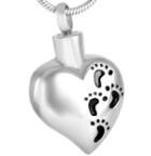 Heart With Black Footprints Cremation Pendant (Chain Sold Separately)