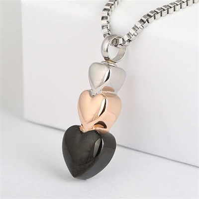 Tricolored Dripping Hearts Cremation Pendant (Chain Sold Separately)