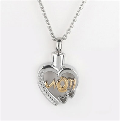 Gold and Silver Mom Heart Cremation Pendant (Chain Sold Separately)