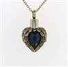 Angel Wings Wrapped Around Dark Blue Sapphire Colored Stone Cremation Pendant (Chain Sold Separately)