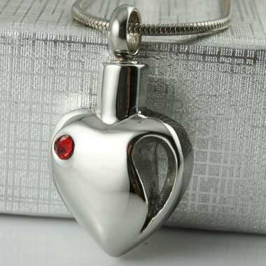 Missing Piece Of Heart With Red Stone Cremation Pendant (Chain Sold Separately)