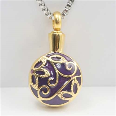Gold Cremation Pendant With Floral Design (Chain Sold Separately)