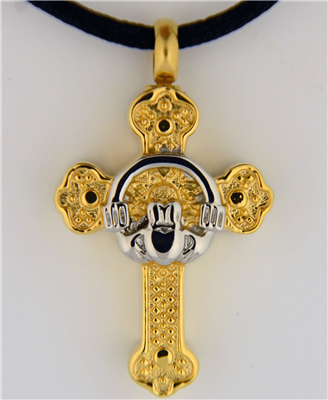 Gold Claddagh Cross Cremation Pendant (Chain Sold Separately)