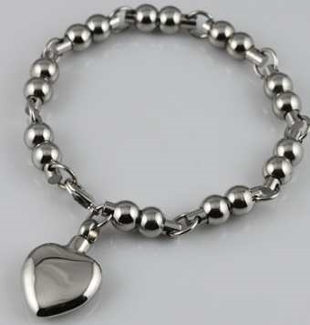 Ball Link Cremation Bracelet With Heart