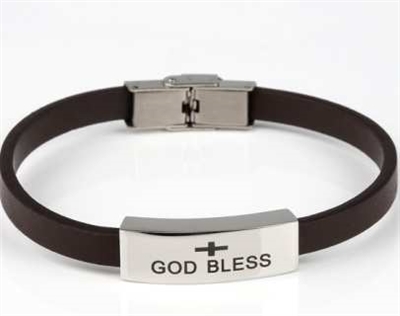 "God Bless" Cremation Bracelet With Brown Band