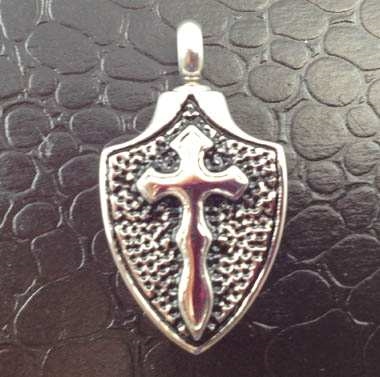 Cross On Shield Cremation Pendant (Chain Sold Separately)