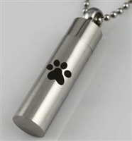 Single Paw Print On Cylinder Cremation Pendant (Chain Sold Separately)