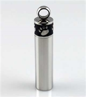 Black and Silver Cylinder With Paw Prints At Top Cremation Pendant (Chain Sold Separately)