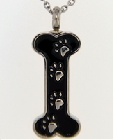 Paw Prints On Black Bone Cremation Pendant (Chain Sold Separately)