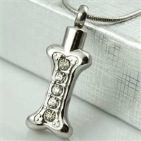 Dog Bone With 5 CZs Cremation Pendant (Chain Sold Separately)