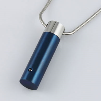 Blue and Silver Cylinder Cremation Jewelry Pendant (Chain Sold Separately)