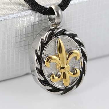 Gold, Black and Silver Fleur De Lis Cremation Pendant (Chain Sold Separately)