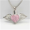 Sparkly Pink Heart With Wings Cremation Jewelry Pendant (Chain Sold Separately)