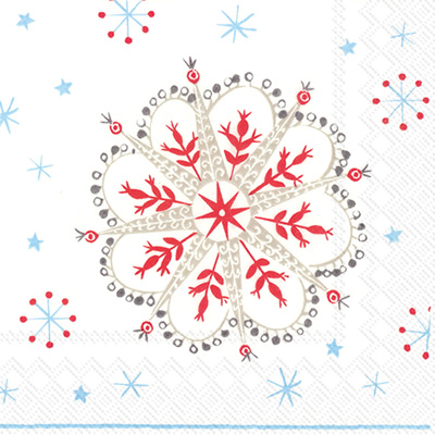Winter Crystals White Red Cocktail Napkins