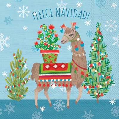 Fleece Navidad Cocktail Napkin light blu