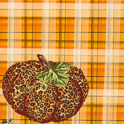 Leopard Plaid Pumpkin Cocktail Napkin