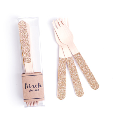 Eat Drink Host Birch Forks Gold Sparkle