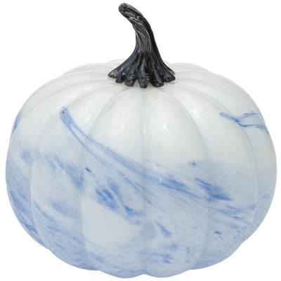 Large White Blue Swirl Glass Pumpkin