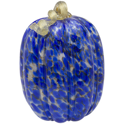 Large Blue & Gold Swirl Glass Pumpkin