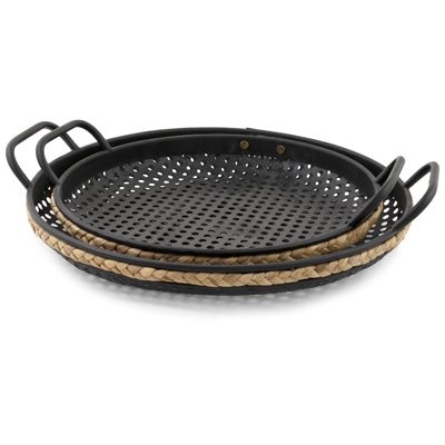 Round Black Metal Tray (set of 2)