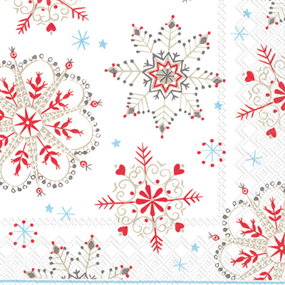 Winter Crystals White Red Lunch Napkins