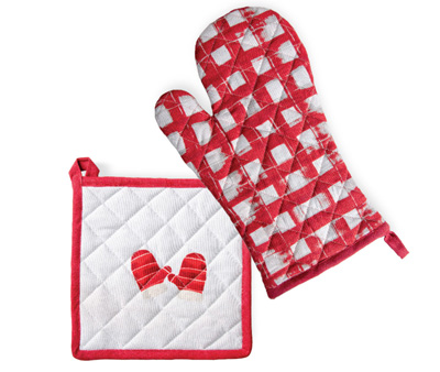 Mittens Red Pot Holder & Oven Mitt Set