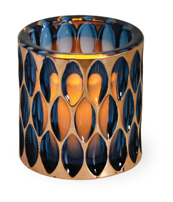 Indian Summer Glass Tealight Holder Sapphire/Copper