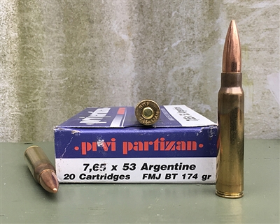 PPU 7.65x53mm ARGENTINE 174gr FMJ BT 20rd BOX