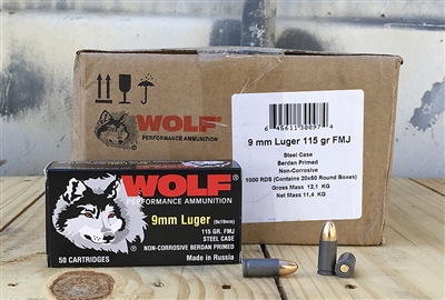 WOLF 9mm LUGER 115gr FMJ 1000rd CASE