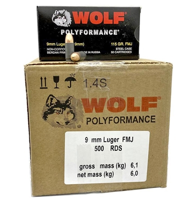 WOLF POLYFORMANCE 9mm 115gr 500rd CASE