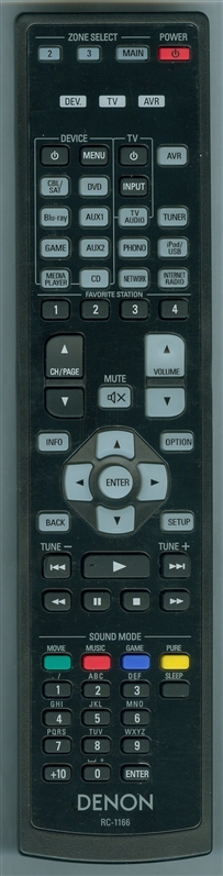 DENON 30701010500AD RC-1166 Genuine OEM original Remote