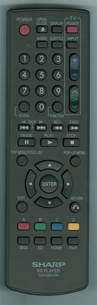 SHARP RRMCGA938WJPA GA938WJPA Refurbished Genuine OEM Remote