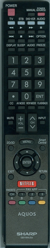 SHARP RRMCGB118WJSA GB118WJSA OEM Remote Control