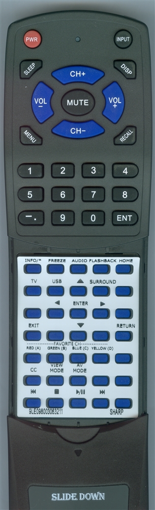 SHARP 9LE098003063211 GJ221-R replacement Redi Remote