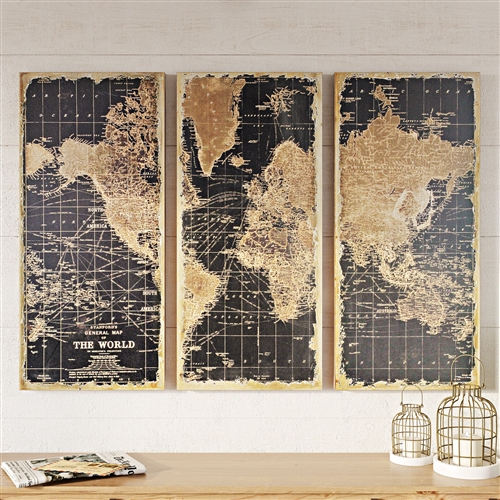 1434 - Stanford World Map Wall Decor (Set of 3)