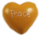 Soapstone Decor, Heart shaped, Medium sized, Yellow coloured,  with Peace pattern - HEDE1083 (THDH WORDS), H (1 in ); W (1.5 in ); L (1.5 in )