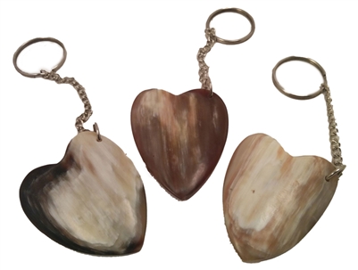 Cow Horn Key Ring, Heart shaped , Natural coloured,  with None pattern - HEKR1000 (TAK10), H (0.05 in ); W (1.5 in ); L (2 in )